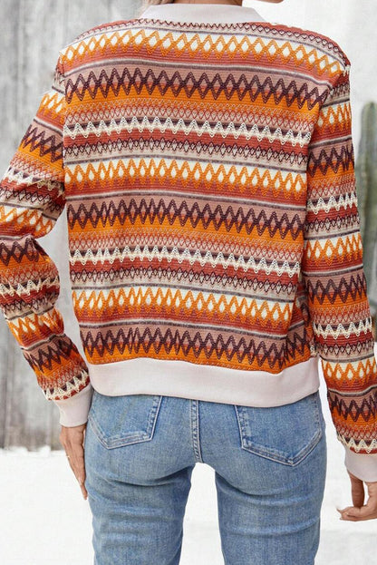 Orange Striped Zip Up Boho Long Sleeve Jacket