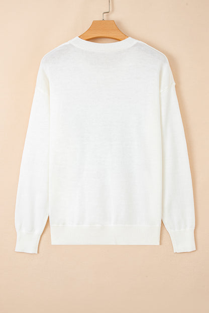 White Sequin GAME DAY Graphic Round Neck Sweater