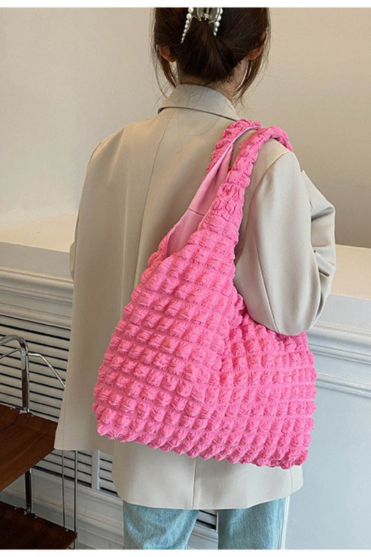Trendy Pleated Shoulder Bucket Tote Handbag