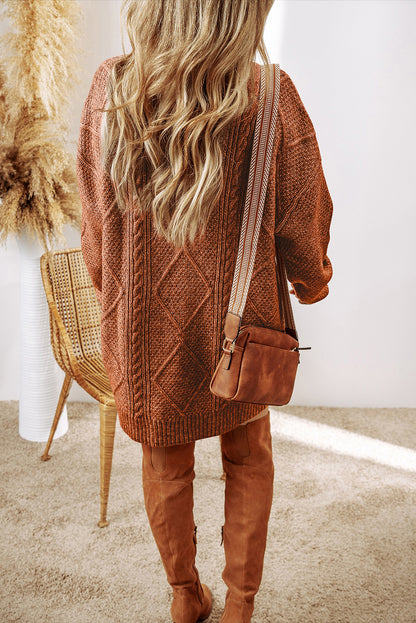 Cozy Cable Knit Drop Shoulder Sweater Dress