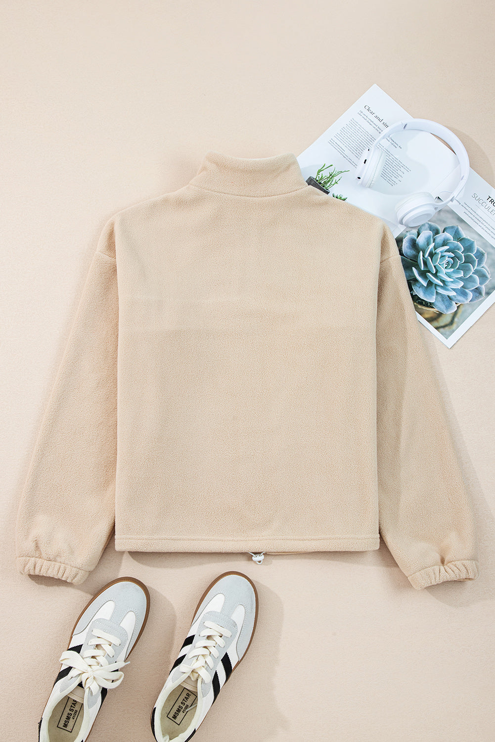 Parchment Fleece Colorblock Zipped Neck Pullover Sweatshirt