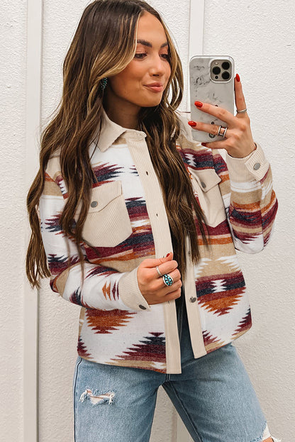 Multicolor Western Aztec Striped Raw Hem Shacket