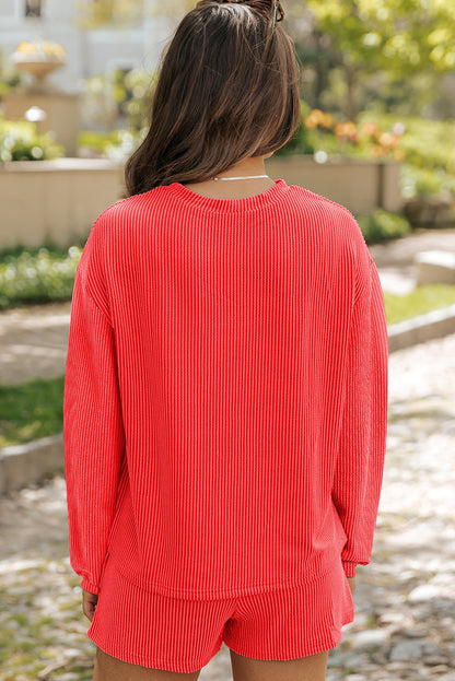 Corded Knit Long Sleeve Top and Shorts Set