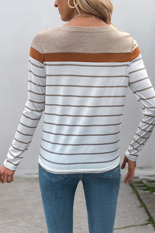 Casual Striped Crewneck Pullover Long Sleeve Top