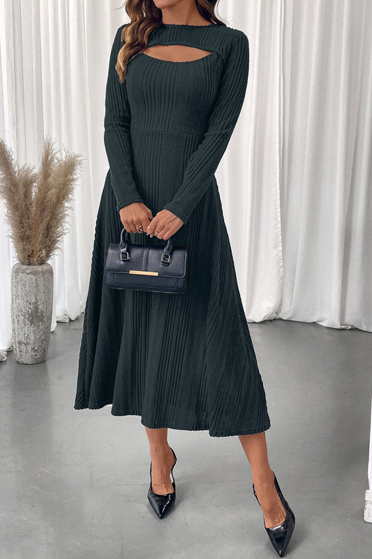 Festive Cutout Round Neck Long Sleeve Party Dress