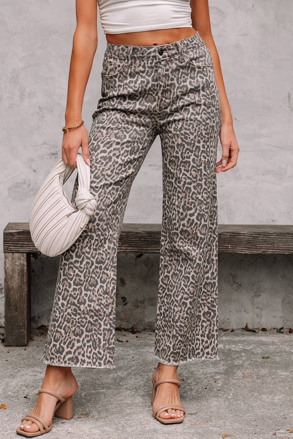 Leopard Print High Waist Wide Leg Jeans