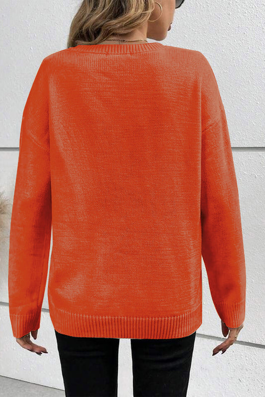 Boo Knitted Pattern Ribbed Edge Drop Sweater