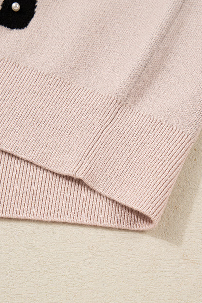 Pearl Embellished Bow Pattern Loose Sweater