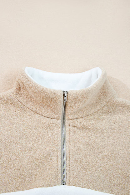 Parchment Fleece Colorblock Zipped Neck Pullover Sweatshirt