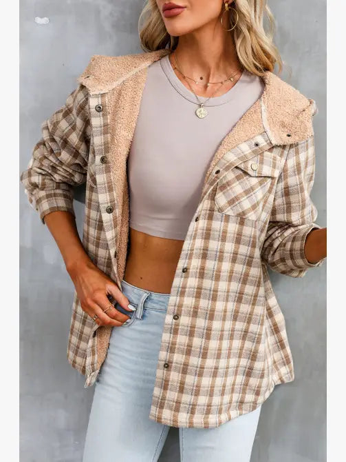 Winter Casual Plaid Hooded Tweed Jacket Women Thick Padded Warm Jacket Women