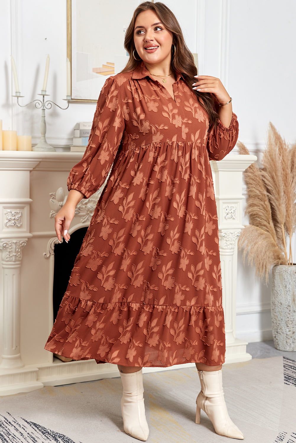 Cinnamon Plus Size Floral Ruffle Hem Long Dress