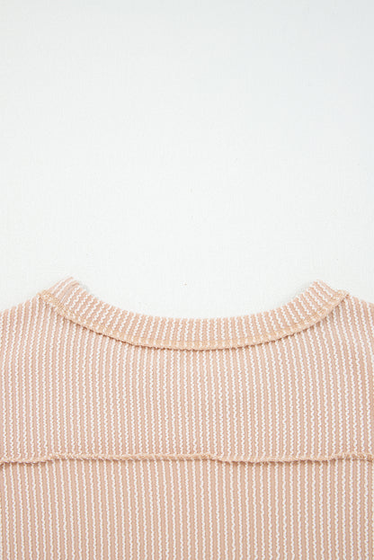 Twist Ribbed Exposed Seam Detail Long Sleeve Loose Top