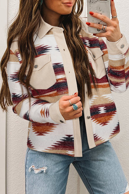 Multicolor Western Aztec Striped Raw Hem Shacket