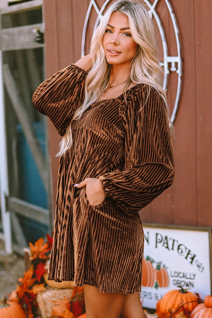 Velvet Tie Back Square Neck Long Sleeve Mini Dress