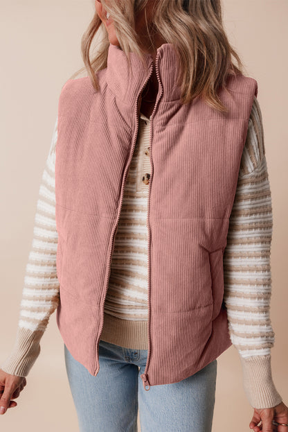 Fall Winter Corduroy Stand Neck Puffer Vest