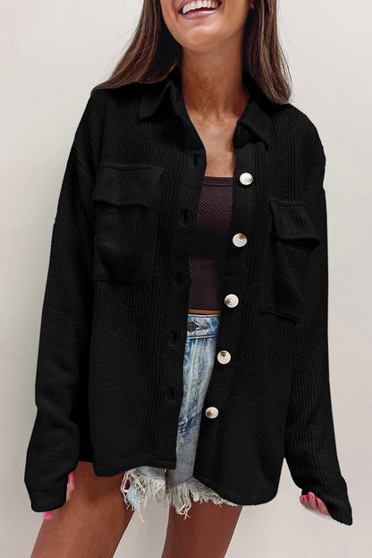 Corduroy Buttoned Long Sleeve Shacket