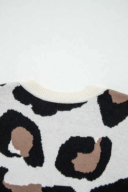 Stream Leopard Print Color Block Patchwork V Neck Sweater