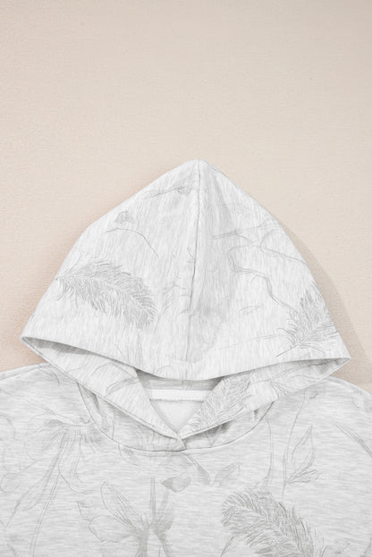 Light Grey Abstract Print Loose Drop Sleeve Hoodie Elastic Waistband 2pcs Pant Set