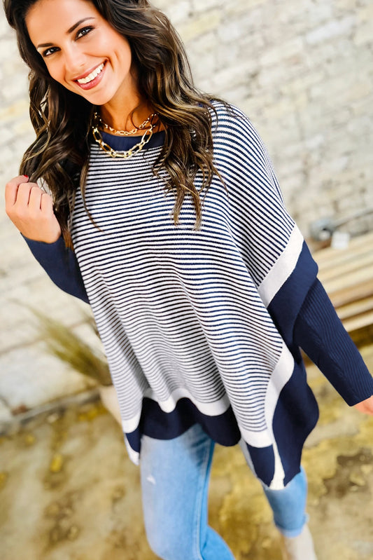 Color Block Patchwork Dolman Oversize Tunic Sweater