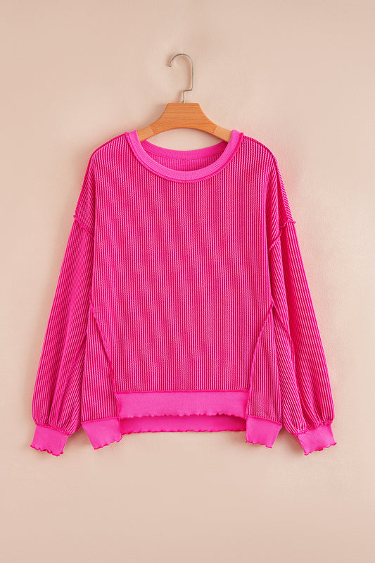 Twisted Rib Uneven Hem Drop Shoulder Knit Top