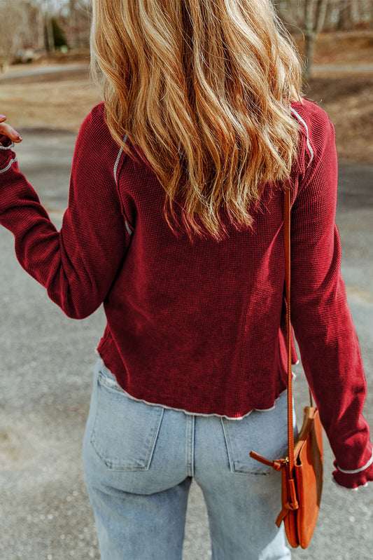 Red Game Day Graphic Long Sleeve Thermal Top
