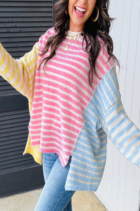 Colorblock Dolman Sleeve Sweater with Split Hem