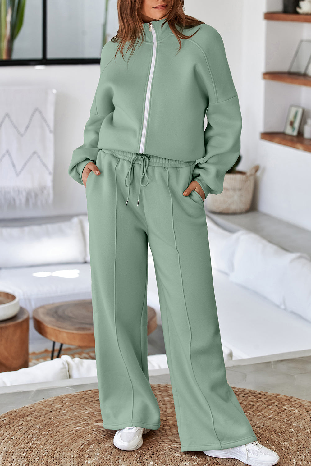 Fall Active Zip Up Jacket and Drawstring Pants Set