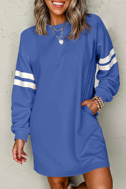 Varsity Contrast Banded Sleeve Shift Sweatshirt Dress