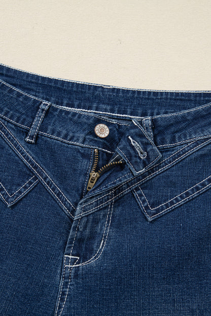 High Waist Flared Jeans with Stitched Pocket Detail