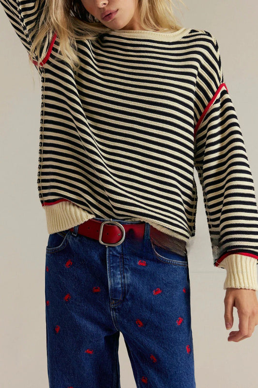 Cozy Striped Oversized Knit Pullover Sweater