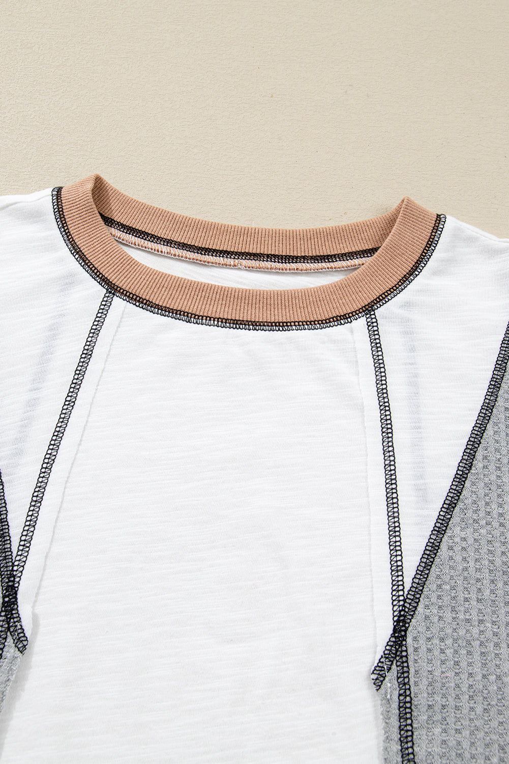 Contrast Block Mixed Textured Knit Casual Top
