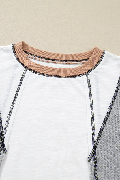 Contrast Block Mixed Textured Knit Casual Top