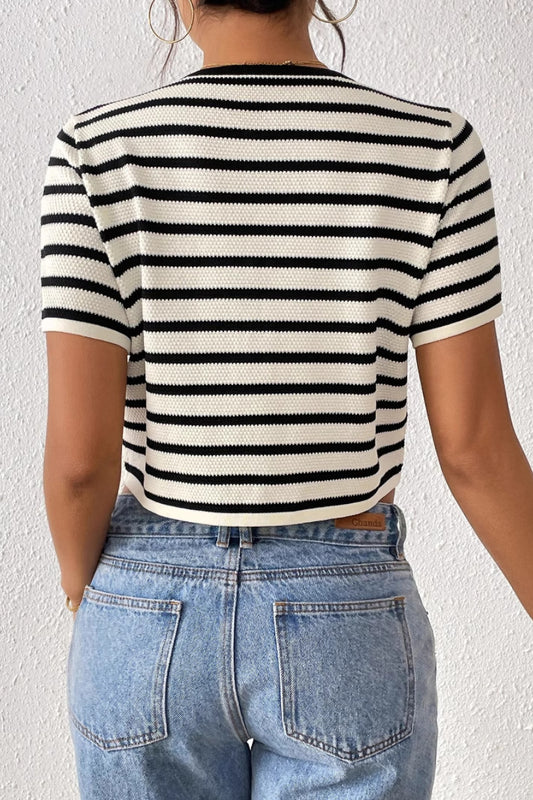 Striped Tie Front Knit Cardigan Sweater for Women