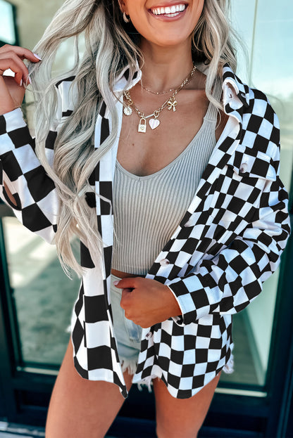 Checkerboard Plaid Button Front Casual Shacket