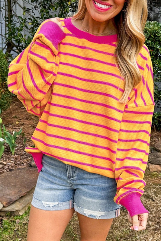 Thanksgiving Vibe Orange Pink Stripe Knit Sweater