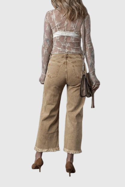 High Waisted Wide Leg Jeans in Light French Beige