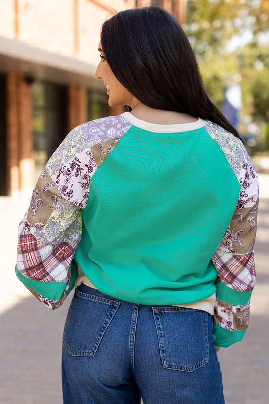 Plaid Vintage Paisley Patchwork Raglan Top