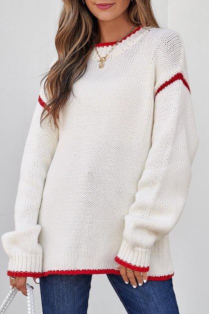 Women Color Block Crew Neck Pullover Sweater