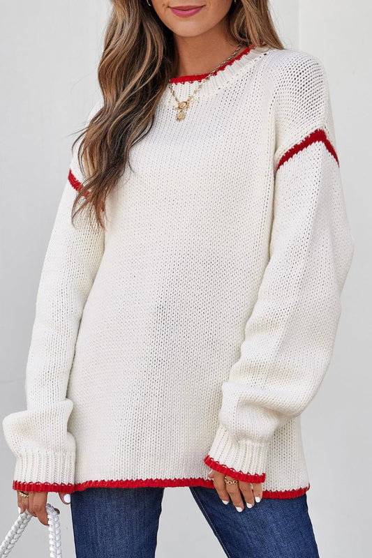 Women Color Block Crew Neck Pullover Sweater