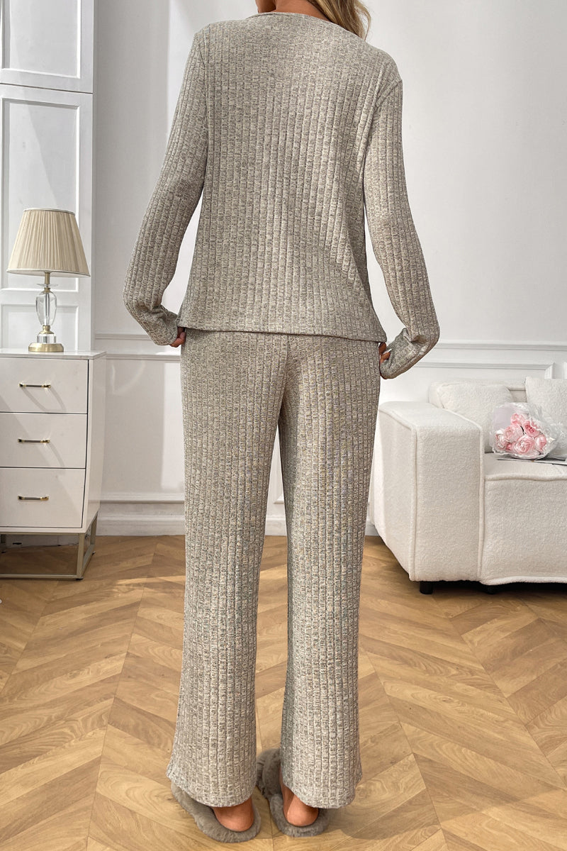 Womens Ribbed Knit Lounge Set Off Shoulder Pajama
