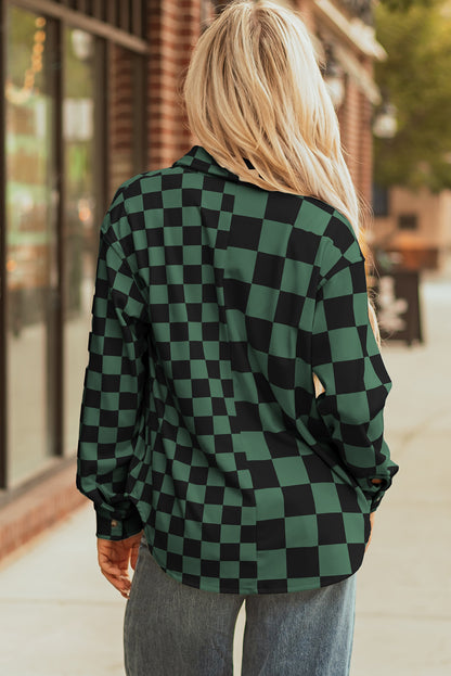 Checkerboard Flap Pocket Button Front Shacket