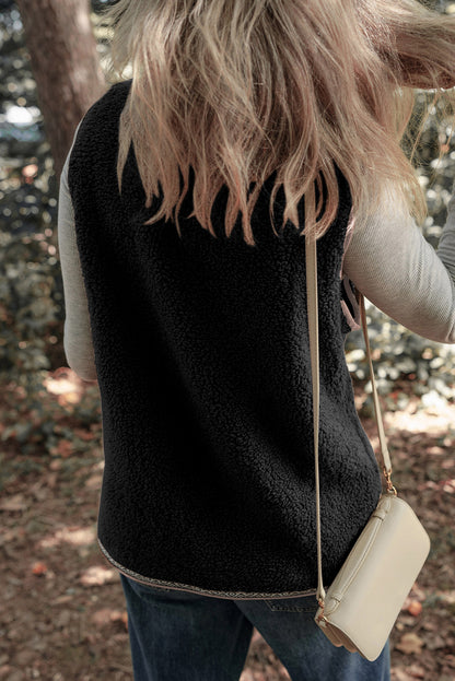 Cozy Sherpa Vest with Toggle Buttons and Patch Pockets