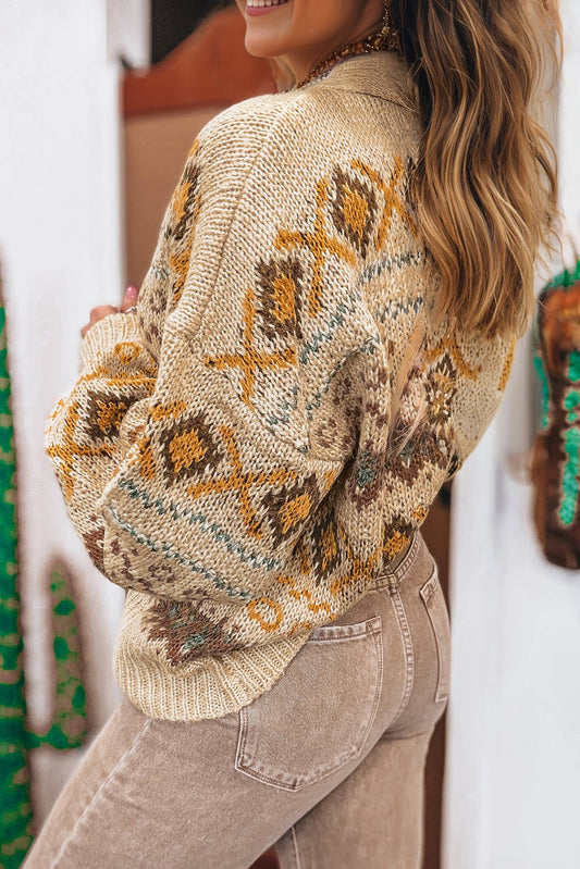 Western Knit V Neck Button Cardigan Sweater