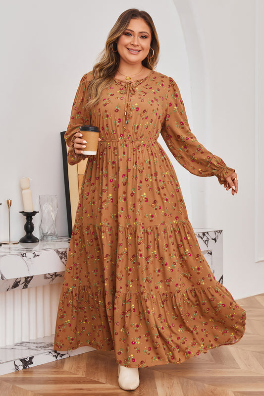 Plus Size Holiday Floral Tiered Maxi Dress