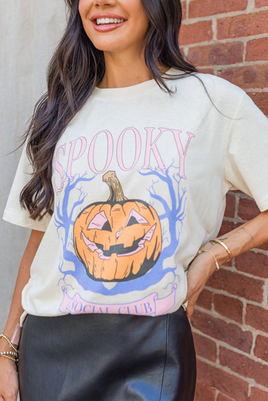 White SPOOKY Pumpkin Print Halloween T Shirt