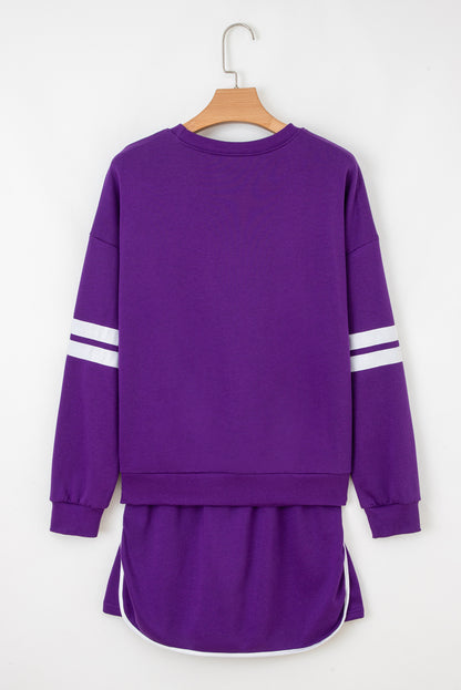 Varsity Stripe Pullover and Mini Skirt Two Piece Set