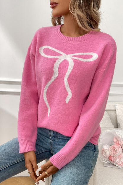 Chic Bow Tie Sweater Vintage Casual Pullover for Women