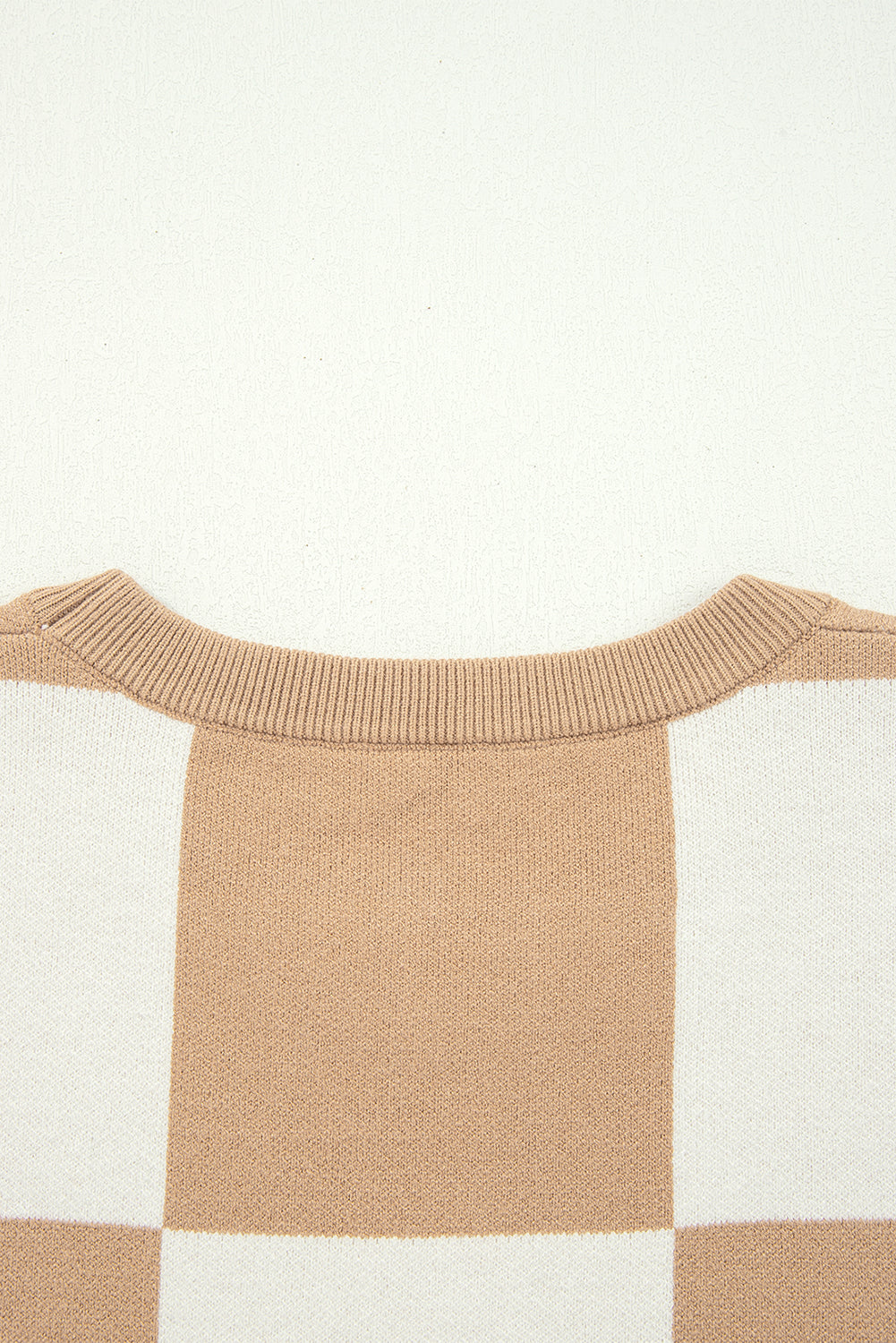 Checkered Colorblock Loose Knit Half Sleeve Sweater