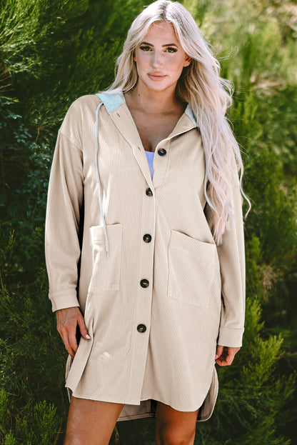 Jungle Green Corduroy Hooded Shacket for Fall