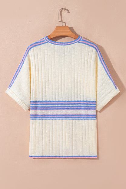 V Neck Dolman Sleeve Rib Knit Oversized Sweater with Slits